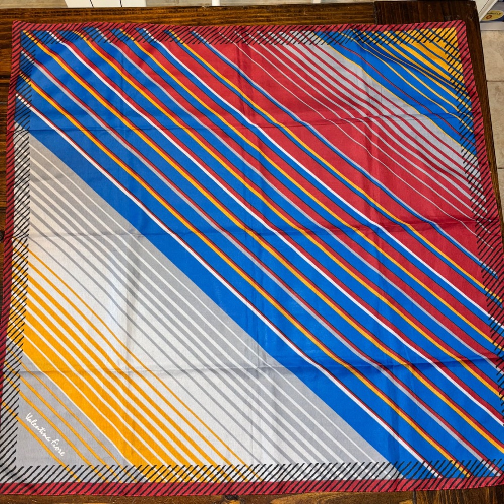 Vintage Valentina Fiore‎ Silk Scarf Bold Striped Geometric Print 30x30 Square